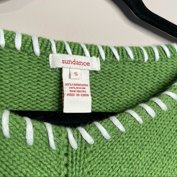 SUNDANCE Green & White Lambswool Blend Boxy Pullover Sweater - Sz Small - Picture 4 of 7